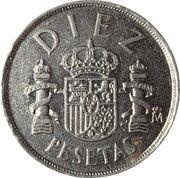 10 Pesetas - Juan Carlos I Type 1 denomination, Spain, 1983-1985 reverse image