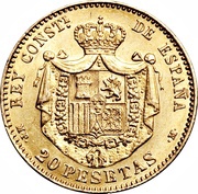 20 Pesetas - Alfonso XIII 1st portrait reverse image