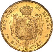 20 Pesetas - Alfonso XIII 2nd portrait reverse image