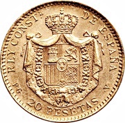 20 Pesetas - Alfonso XIII 3rd portrait reverse image