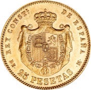 25 Pesetas - Alfonso XII 2nd portrait reverse image