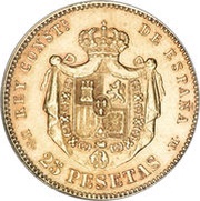 25 Pesetas - Alfonso XII 3rd portrait reverse image