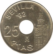 25 Pesetas - Juan Carlos I Giralda, Spain, 1992 reverse image