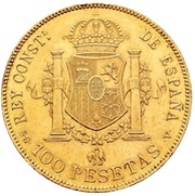 100 Pesetas - Alfonso XIII 3rd portrait, Spain, 1897 reverse image