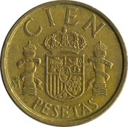100 Pesetas - Juan Carlos I value as "CIEN", Spain, 1982-1990 reverse image