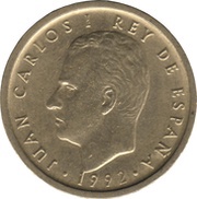 100 Pesetas - Juan Carlos I value as "100", no dots around the rim obverse image