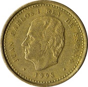 100 Pesetas - Juan Carlos I value as "100", with dots around the rim obverse image