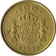 100 Pesetas - Juan Carlos I value as "100", with dots around the rim, Spain, 1998-2000 reverse image