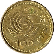 100 Pesetas - Juan Carlos I Year of Older Persons reverse image