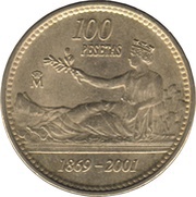 100 Pesetas - Juan Carlos I Last Peseta, Spain, 2001 reverse image