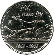 100 Pesetas - Juan Carlos I silver, Spain, 2001 reverse image