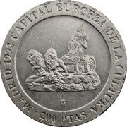 200 Pesetas - Juan Carlos I Cybele, Spain, 1991 reverse image