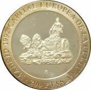 200 Pesetas - Juan Carlos I Cybele,silver, Spain, 1992 reverse image