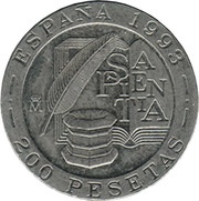 200 Pesetas Juan Luis Vives, Spain, 1993 reverse image