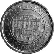 1000 Pesetas General Archive of the Indies, Spain, 1992 reverse image
