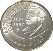 1000 Pesetas - Juan Carlos I Antonio Canovas, Spain, 1997 reverse image