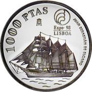1000 Pesetas - Juan Carlos I ship Juan Sebastian Elcano, Spain, 1998 reverse image