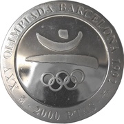 2000 Pesetas - Juan Carlos I Barcelona'92 logo, Spain, 1990 reverse image