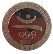 2000 Pesetas - Juan Carlos I Barcelona '92, countermark, Spain, 1990 reverse image