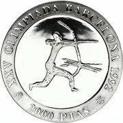 2000 Pesetas - Juan Carlos I Archery, Spain, 1990 reverse image