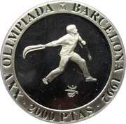 2000 Pesetas - Juan Carlos I Basque Pelota, Spain, 1990 reverse image