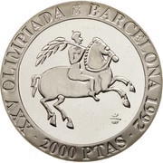 2000 Pesetas - Juan Carlos I Equestrianism, Spain, 1991 reverse image