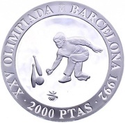 2000 Pesetas - Juan Carlos I Bowling, Spain, 1991 reverse image
