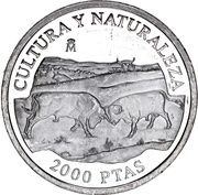 2000 Pesetas - Juan Carlos I Bulls fighting, Spain, 1994 reverse image