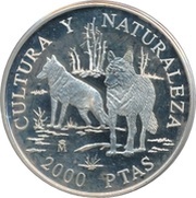 2000 Pesetas - Juan Carlos I Wolves, Spain, 1996 reverse image