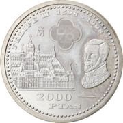 2000 Pesetas - Juan Carlos I Philip II and Escorial, Spain, 1998 reverse image