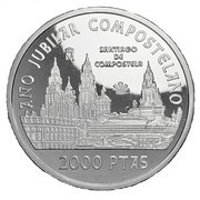 2000 Pesetas - Juan Carlos I Santiago de Compostela Cathedral, Spain, 1999 reverse image