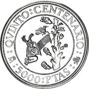 5000 Pesetas Moctezuma, Marina and Cortes, Spain, 1990 reverse image