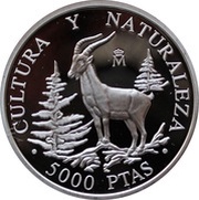 5000 Pesetas - Juan Carlos I Spanish ibex, Spain, 1995 reverse image