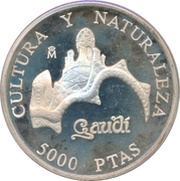 5000 Pesetas - Juan Carlos I Park Guell reverse image