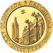 20 000 Pesetas - Juan Carlos I Montjuic Stadium, Spain, 1991 reverse image