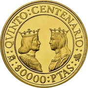 80 000 Pesetas - Juan Carlos I Ferdinand II and Isabella I reverse image