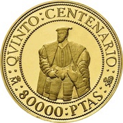 80 000 Pesetas - Juan Carlos I Charles V, Spain, 1990 reverse image