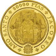 80 000 Pesetas - Juan Carlos I Holy Jacobean Year, Spain, 1993 reverse image