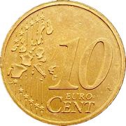 10 Euro Cents 1st type; 1st map, Spain, 1999-2006 reverse image