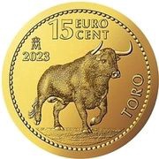 15 Euro Cents - Felipe VI Bull - Gold Bullion Coin, Spain, 2023 reverse image