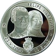 10 Euros - Juan Carlos I Wedding of Prince Felipe and Letizia, Spain, 2004 reverse image