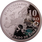 10 Euros - Juan Carlos I 50th Anniversary of the Treaty of Rome, Spain, 2007 reverse image