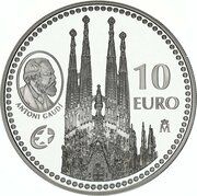 10 Euros - Juan Carlos I Gaudi's Sagrada Familia, Spain, 2010 reverse image