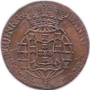 2 Macuta - Pedro V Countermark CROWNED SHIELD over "1 Macuta, João Prince", Angola, 1853 reverse image