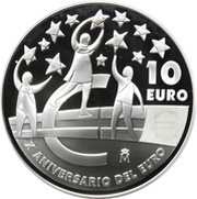 10 Euros - Juan Carlos 10 years, Spain, 2012 reverse image