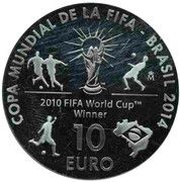 10 Euros - Juan Carlos I FIFA World Cup, Brasil 2014, Spain, 2013 reverse image
