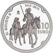 10 Euros - Felipe VI Don Quixote, Spain, 2015 reverse image
