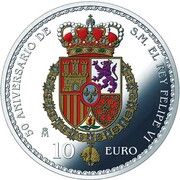 10 Euros - Felipe VI 50th Birth anniversary, Spain, 2018 reverse image