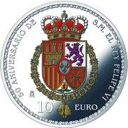 10 Euros - Felipe VI 50th Birth anniversary, Spain, 2018 reverse image