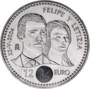 12 Euros - Juan Carlos I Prince Felipe Royal Wedding, Spain, 2004 reverse image
